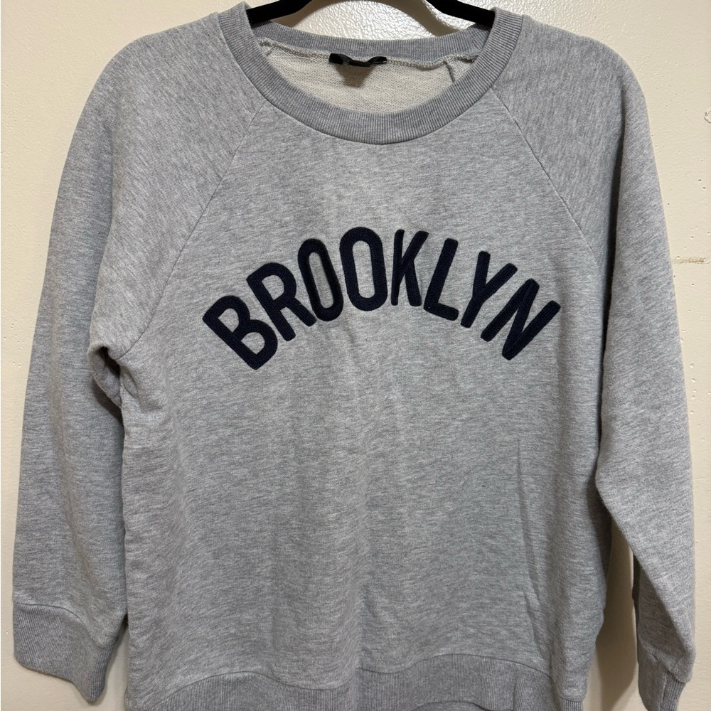 J. Crew Black and Gray Crewneck Sweater with Brooklyn Graphic